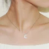Classic Style Moon Sterling Silver Inlay Artificial Gemstones Pendant Necklace