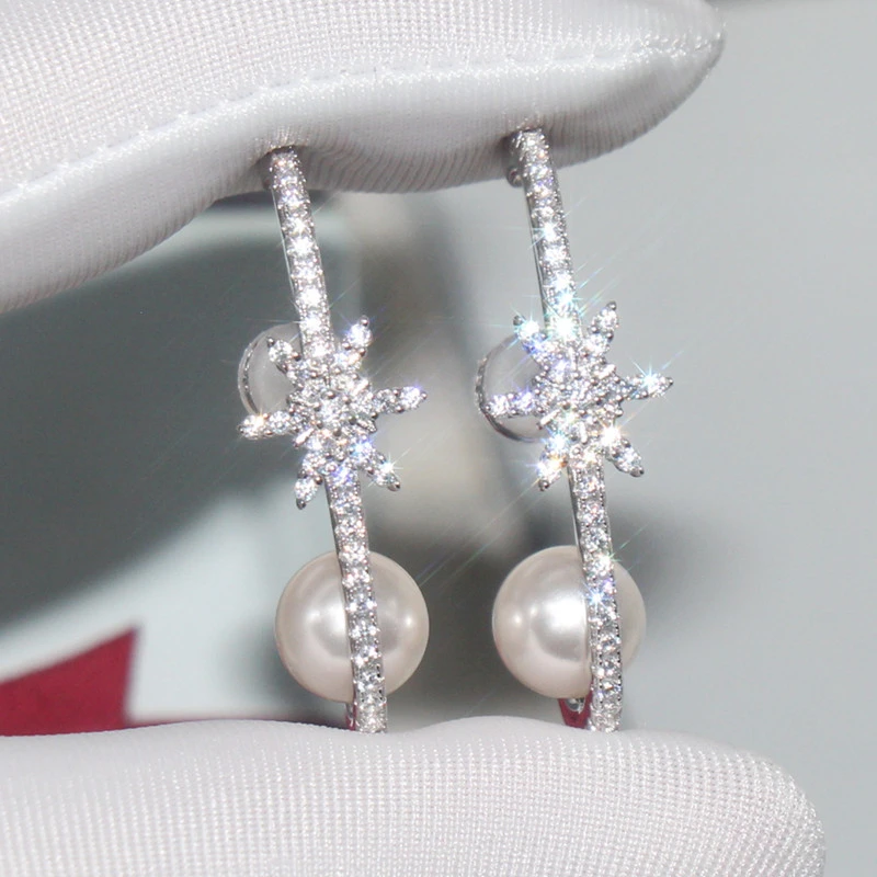 1 Pair Lady Star Inlay Flakes Sterling Silver Artificial Gemstones Ear Studs 6 1 Pair Lady Star Inlay Flakes Sterling Silver Artificial Gemstones Ear Studs - Image 6