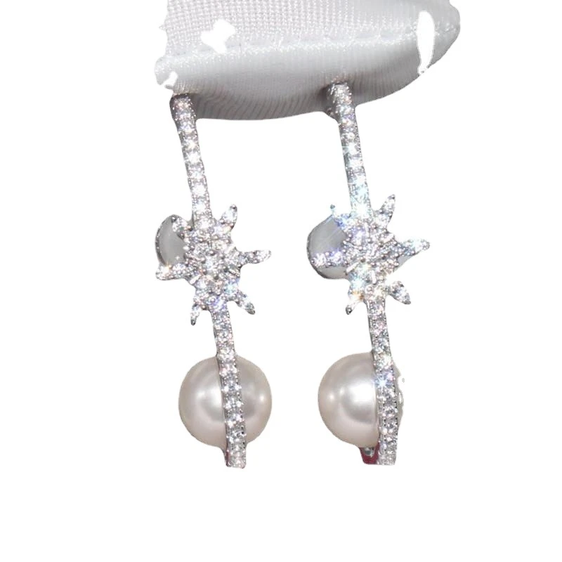 1 Pair Lady Star Inlay Flakes Sterling Silver Artificial Gemstones Ear Studs 4 1 Pair Lady Star Inlay Flakes Sterling Silver Artificial Gemstones Ear Studs - Image 4