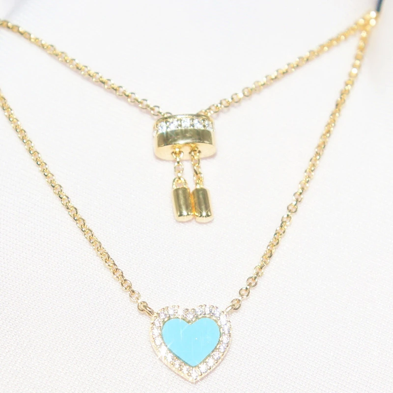 Sweet Heart Shape Sterling Silver Inlay Artificial Gemstones Pendant Necklace 2 Sweet Heart Shape Sterling Silver Inlay Artificial Gemstones Pendant Necklace - Image 2