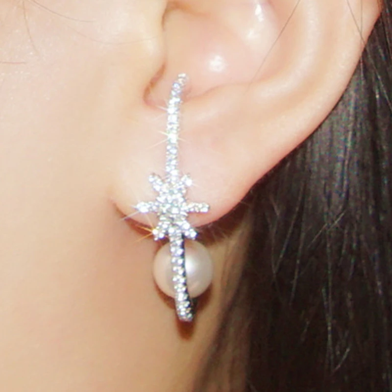 1 Pair Lady Star Inlay Flakes Sterling Silver Artificial Gemstones Ear Studs 2 1 Pair Lady Star Inlay Flakes Sterling Silver Artificial Gemstones Ear Studs - Image 2