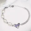 Modern Style Heart Shape Sterling Silver Inlay Artificial Gemstones Bracelets