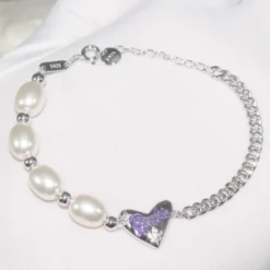 Modern Style Heart Shape Sterling Silver Inlay Artificial Gemstones Bracelets