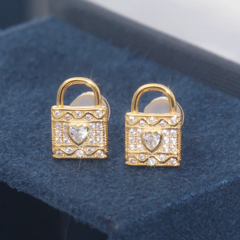 1 Pair Simple Style Lock Inlay Sterling Silver Artificial Gemstones Ear Studs 1 1 Pair Simple Style Lock Inlay Sterling Silver Artificial Gemstones Ear Studs