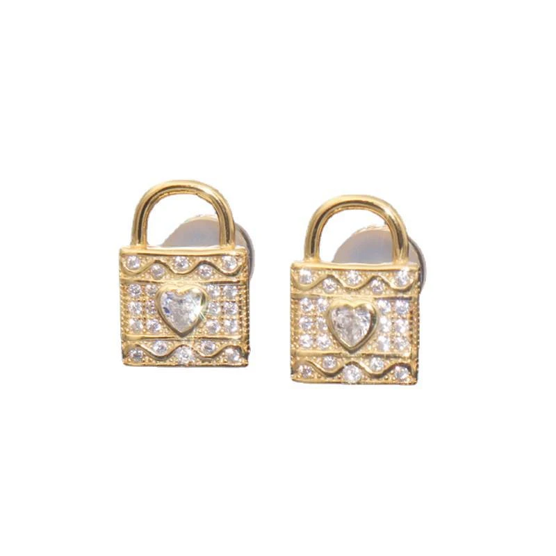 1 Pair Simple Style Lock Inlay Sterling Silver Artificial Gemstones Ear Studs 4 1 Pair Simple Style Lock Inlay Sterling Silver Artificial Gemstones Ear Studs - Image 4