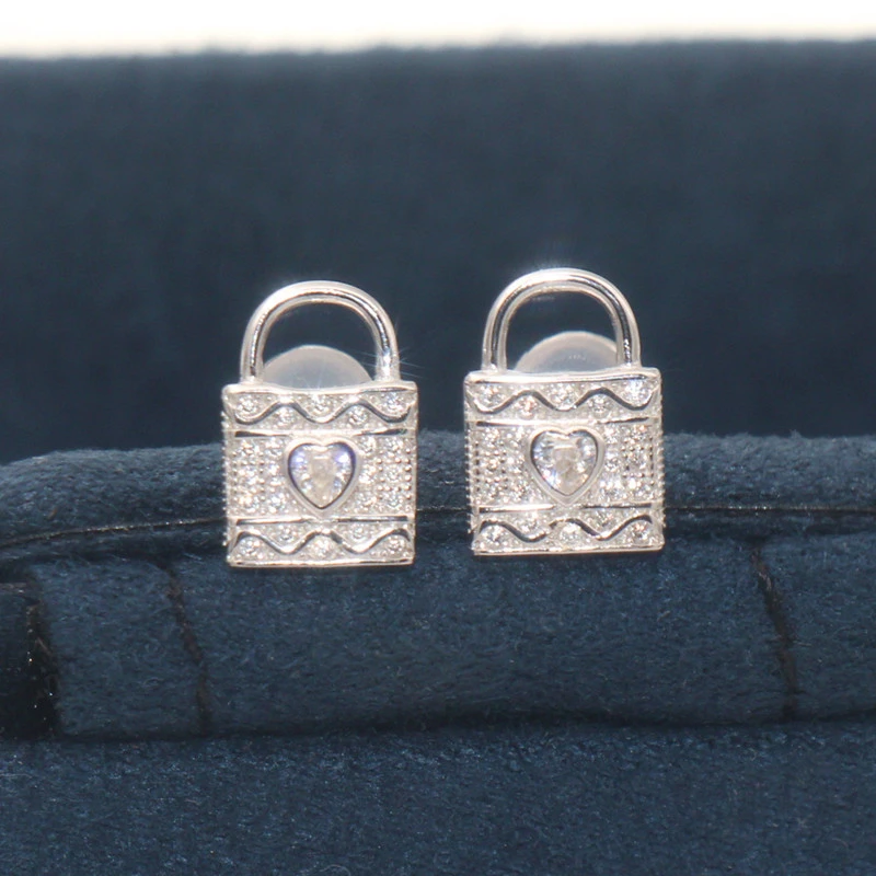 1 Pair Simple Style Lock Inlay Sterling Silver Artificial Gemstones Ear Studs 5 1 Pair Simple Style Lock Inlay Sterling Silver Artificial Gemstones Ear Studs - Image 5