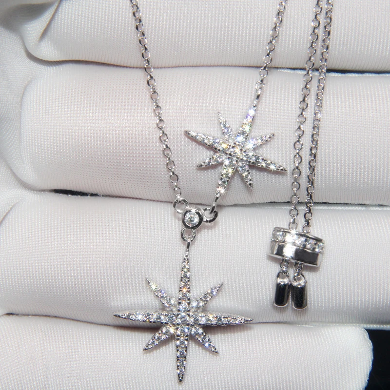 Classic Style Star Sterling Silver Inlay Artificial Gemstones Pendant Necklace 4 Classic Style Star Sterling Silver Inlay Artificial Gemstones Pendant Necklace - Image 4