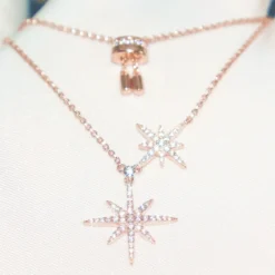 Classic Style Star Sterling Silver Inlay Artificial Gemstones Pendant Necklace