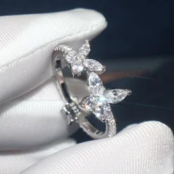 Classic Style Butterfly Sterling Silver Inlay Artificial Gemstones Rings