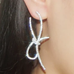 1 Pair Classic Style Bow Knot Inlay Sterling Silver Artificial Gemstones Drop Earrings -Deals Glis Jewel Store 1661577262320979968