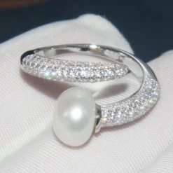 Classic Style Geometric Sterling Silver Inlay Artificial Gemstones Pearl Open Ring -Deals Glis Jewel Store 1661577387453845504 1