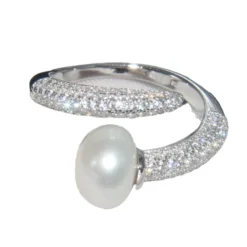 Classic Style Geometric Sterling Silver Inlay Artificial Gemstones Pearl Open Ring -Deals Glis Jewel Store 1661577387885858816