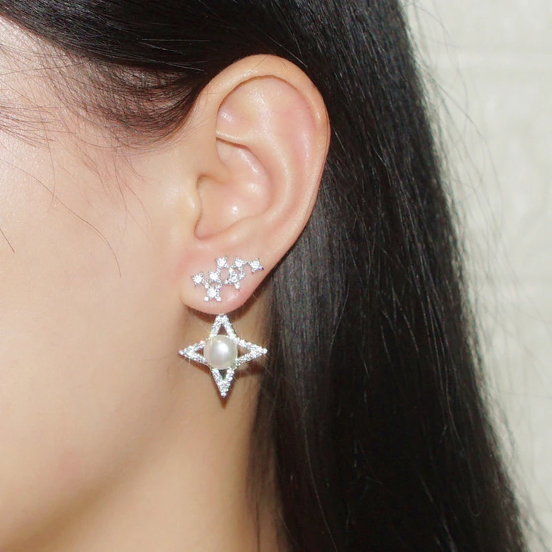 1 Pair Classic Style Star Inlay Sterling Silver Artificial Gemstones Drop Earrings 4 1 Pair Classic Style Star Inlay Sterling Silver Artificial Gemstones Drop Earrings - Image 4