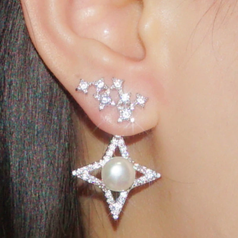 1 Pair Classic Style Star Inlay Sterling Silver Artificial Gemstones Drop Earrings 3 1 Pair Classic Style Star Inlay Sterling Silver Artificial Gemstones Drop Earrings - Image 3