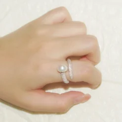 Classic Style Geometric Sterling Silver Inlay Artificial Gemstones Pearl Open Ring -Deals Glis Jewel Store 1661577398770077696