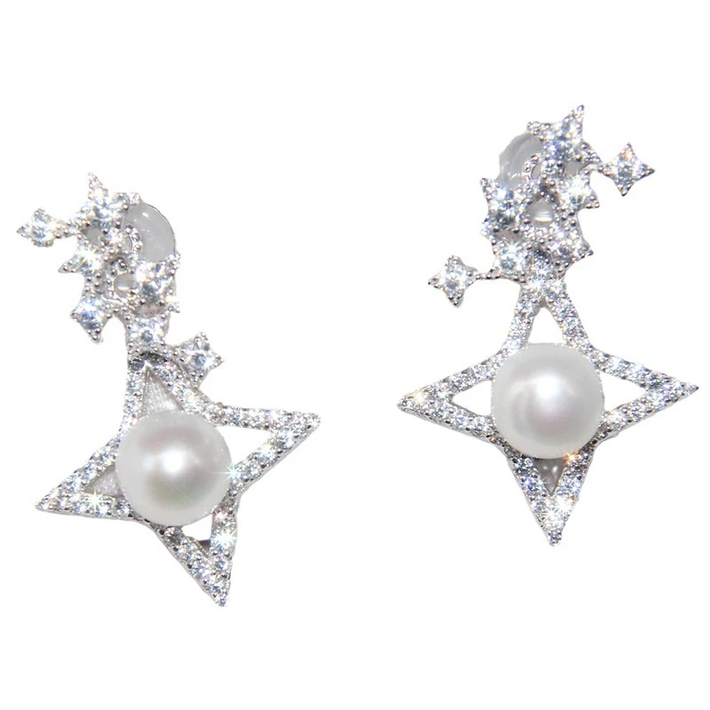 1 Pair Classic Style Star Inlay Sterling Silver Artificial Gemstones Drop Earrings 2 1 Pair Classic Style Star Inlay Sterling Silver Artificial Gemstones Drop Earrings - Image 2