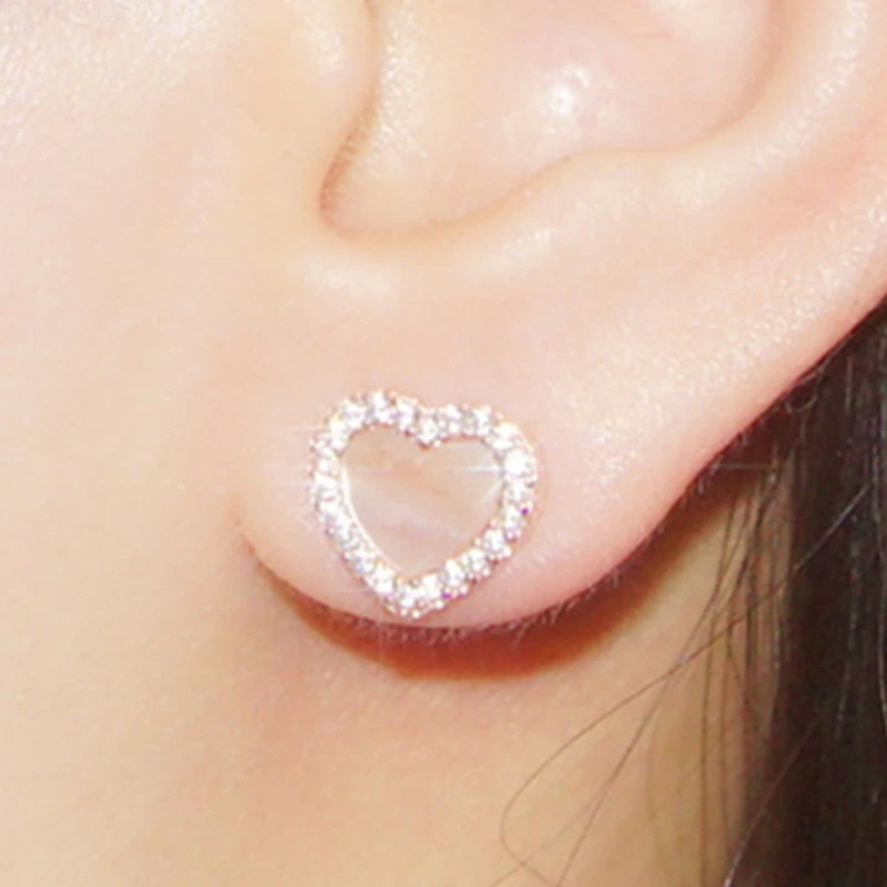 1 Pair Classic Style Heart Shape Inlay Sterling Silver Artificial Gemstones Ear Studs 4 1 Pair Classic Style Heart Shape Inlay Sterling Silver Artificial Gemstones Ear Studs - Image 4