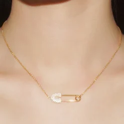 Casual Paper Clip Sterling Silver Inlay Artificial Gemstones Pendant Necklace -Deals Glis Jewel Store 1661577597261320192