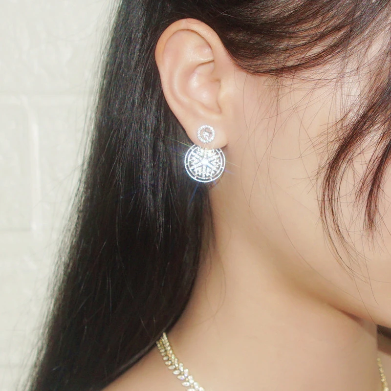 1 Piece Casual Snowflake Inlay Sterling Silver Artificial Gemstones Ear Studs 3 1 Piece Casual Snowflake Inlay Sterling Silver Artificial Gemstones Ear Studs - Image 3