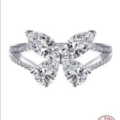 Wholesale Luxurious Wedding Shiny Butterfly Sterling Silver Inlay White Gold Plated High Carbon Diamond Rings