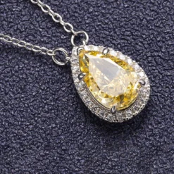 Luxurious Wedding Shiny Water Droplets Sterling Silver Plating Inlay High Carbon Diamond White Gold Plated Pendant Necklace