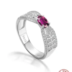 Wholesale Luxurious Wedding Shiny Leaf Sterling Silver Plating Inlay White Gold Plated High Carbon Diamond Rings -Deals Glis Jewel Store 1661655795282087936