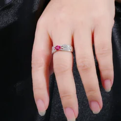 Wholesale Luxurious Wedding Shiny Leaf Sterling Silver Plating Inlay White Gold Plated High Carbon Diamond Rings -Deals Glis Jewel Store 1661655799468003328