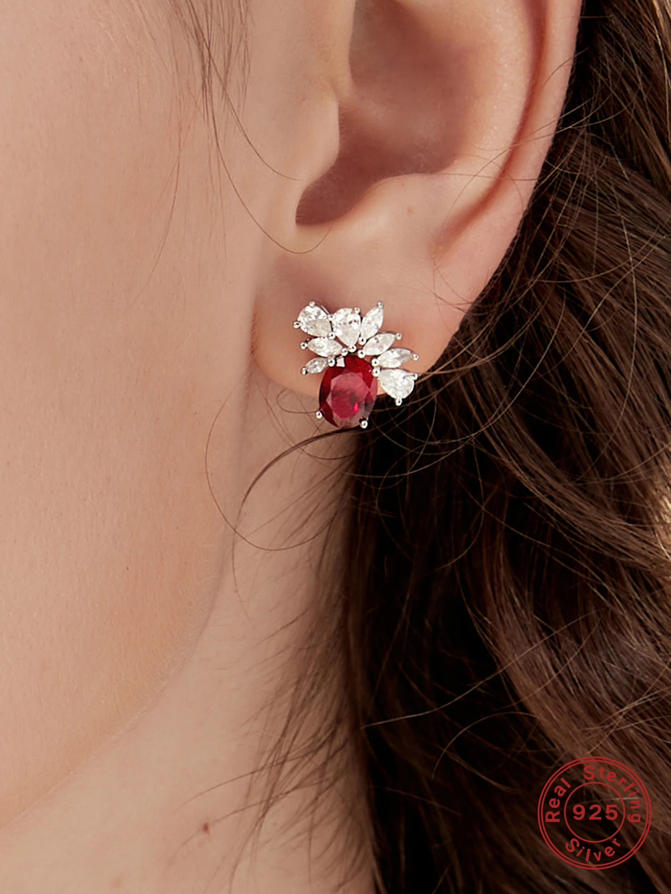 1 Pair Luxurious Queen Shiny Petal Plating Inlay Sterling Silver High Carbon Diamond White Gold Plated Ear Studs 6 1 Pair Luxurious Queen Shiny Petal Plating Inlay Sterling Silver High Carbon Diamond White Gold Plated Ear Studs - Image 6