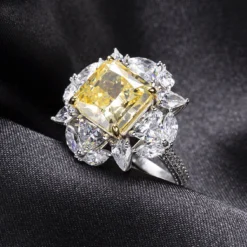 Wholesale Luxurious Wedding Shiny Square Sterling Silver Plating Inlay White Gold Plated High Carbon Diamond Rings