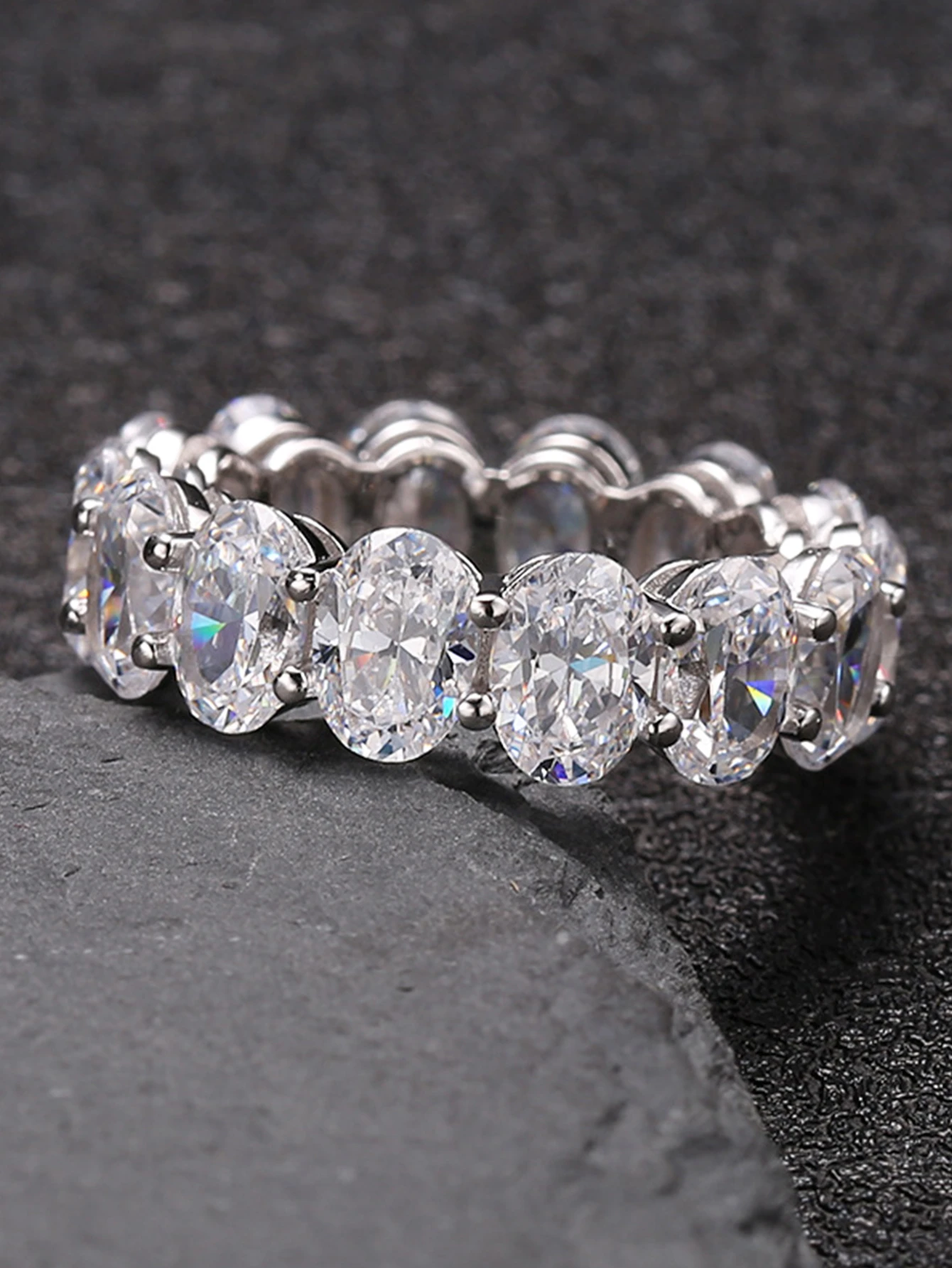 Wholesale Lady Simple Style Shiny Geometric Sterling Silver Inlay White Gold Plated High Carbon Diamond Rings 3 Wholesale Lady Simple Style Shiny Geometric Sterling Silver Inlay White Gold Plated High Carbon Diamond Rings - Image 3