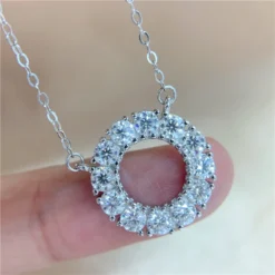 Simple Style Round Sterling Silver Inlay Moissanite Pendant Necklace -Deals Glis Jewel Store 1661923879620317184