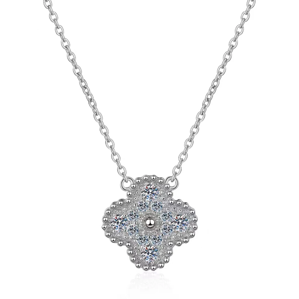 Classic Style Flower Sterling Silver Inlay Moissanite Pendant Necklace 4 Classic Style Flower Sterling Silver Inlay Moissanite Pendant Necklace - Image 4