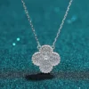 Classic Style Flower Sterling Silver Inlay Moissanite Pendant Necklace