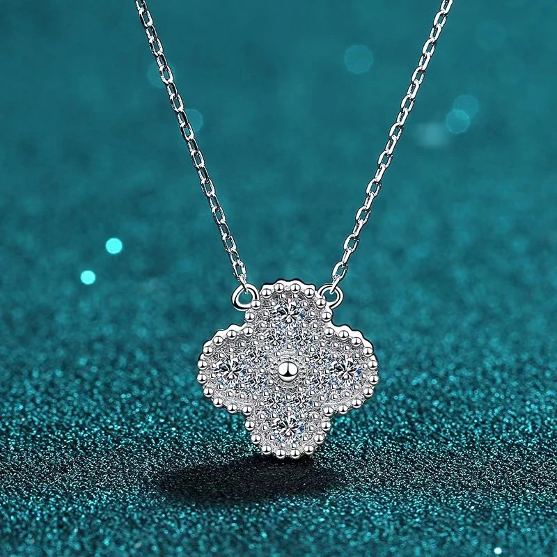 Classic Style Flower Sterling Silver Inlay Moissanite Pendant Necklace 1 Classic Style Flower Sterling Silver Inlay Moissanite Pendant Necklace