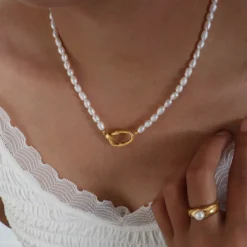 Lady Simple Style Solid Color Freshwater Pearl Titanium Steel Beaded Necklace -Deals Glis Jewel Store 1661930016579129344