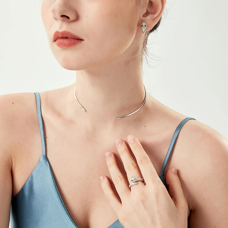 1 Pair Elegant Luxurious Snake Inlay Sterling Silver Zircon White Gold Plated Earrings 3 1 Pair Elegant Luxurious Snake Inlay Sterling Silver Zircon White Gold Plated Earrings - Image 3