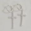 1 Pair Elegant Lady Cross Inlay Sterling Silver High Carbon Diamond White Gold Plated Drop Earrings