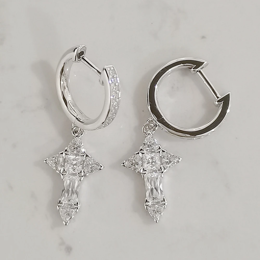 1 Pair Elegant Lady Cross Inlay Sterling Silver High Carbon Diamond White Gold Plated Drop Earrings 2 1 Pair Elegant Lady Cross Inlay Sterling Silver High Carbon Diamond White Gold Plated Drop Earrings - Image 2