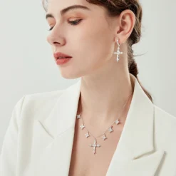 1 Pair Elegant Lady Cross Inlay Sterling Silver High Carbon Diamond White Gold Plated Drop Earrings 12 1 Pair Elegant Lady Cross Inlay Sterling Silver High Carbon Diamond White Gold Plated Drop Earrings -Deals Glis Jewel Store 1661971717133832192