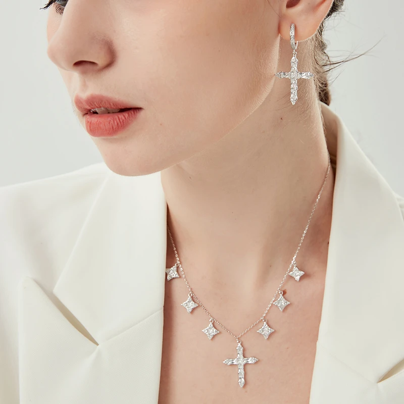 1 Pair Elegant Lady Cross Inlay Sterling Silver High Carbon Diamond White Gold Plated Drop Earrings 5 1 Pair Elegant Lady Cross Inlay Sterling Silver High Carbon Diamond White Gold Plated Drop Earrings - Image 5