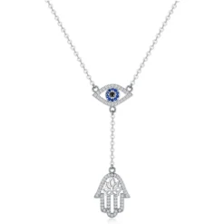 Ethnic Style Devil'S Eye Hand Of Fatima Sterling Silver Plating Inlay Zircon Necklace -Deals Glis Jewel Store 1663806707618418688