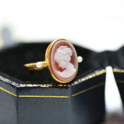 Retro Portrait Oval Sterling Silver Inlay Agate Rings