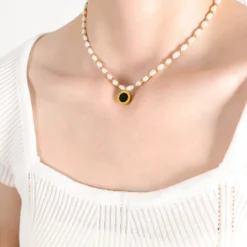 Elegant Baroque Style Round Number Beaded Titanium Steel Pearl Plating Inlay Acrylic Shell 18K Gold Plated Pendant Necklace -Deals Glis Jewel Store 1664528970617589760