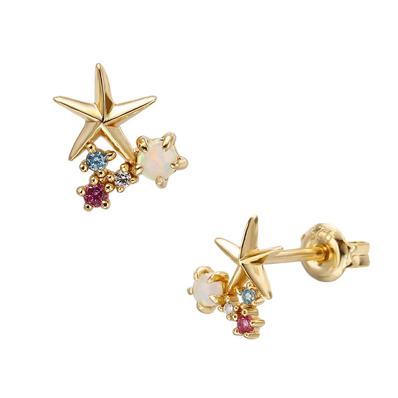 1 Pair IG Style Korean Style Starfish Plating Inlay Sterling Silver Gem 14K Gold Plated Ear Studs 2 1 Pair IG Style Korean Style Starfish Plating Inlay Sterling Silver Gem 14K Gold Plated Ear Studs - Image 2