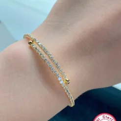 Elegant Round Oval Sterling Silver Plating Inlay Zircon 18K Gold Plated Rose Gold Plated White Gold Plated Bracelets -Deals Glis Jewel Store 1664848667615563776