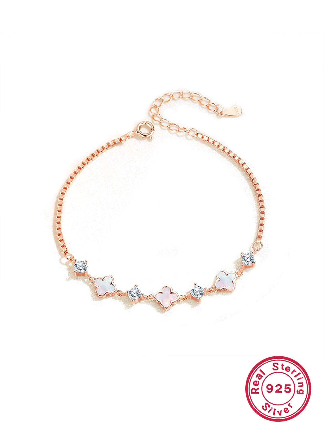 Casual Simple Style Four Leaf Clover Sterling Silver Plating Inlay Zircon Rose Gold Plated Bracelets 2 Casual Simple Style Four Leaf Clover Sterling Silver Plating Inlay Zircon Rose Gold Plated Bracelets - Image 2