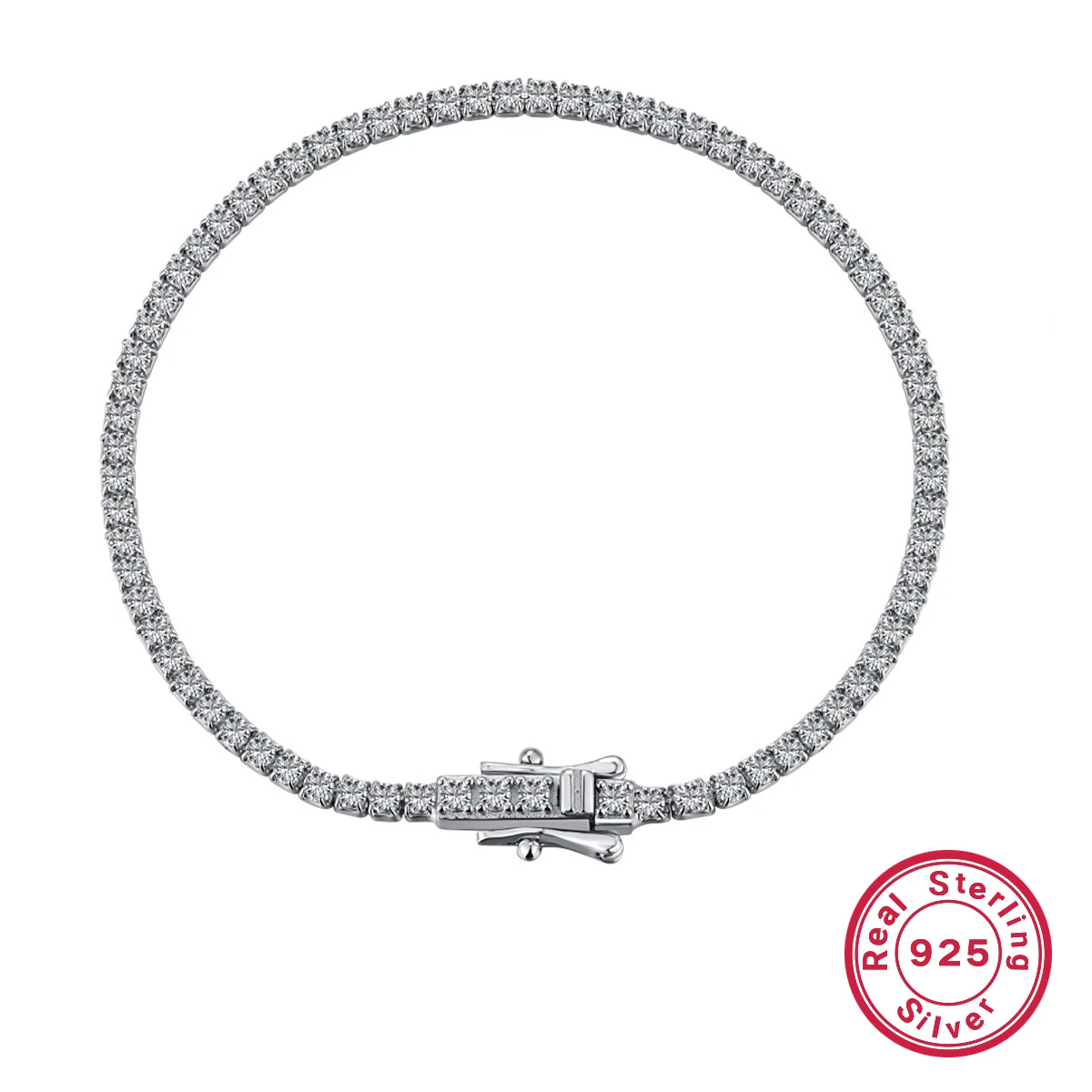 Elegant Luxurious Round Sterling Silver Plating Inlay Zircon White Gold Plated Tennis Bracelet 2 Elegant Luxurious Round Sterling Silver Plating Inlay Zircon White Gold Plated Tennis Bracelet - Image 2