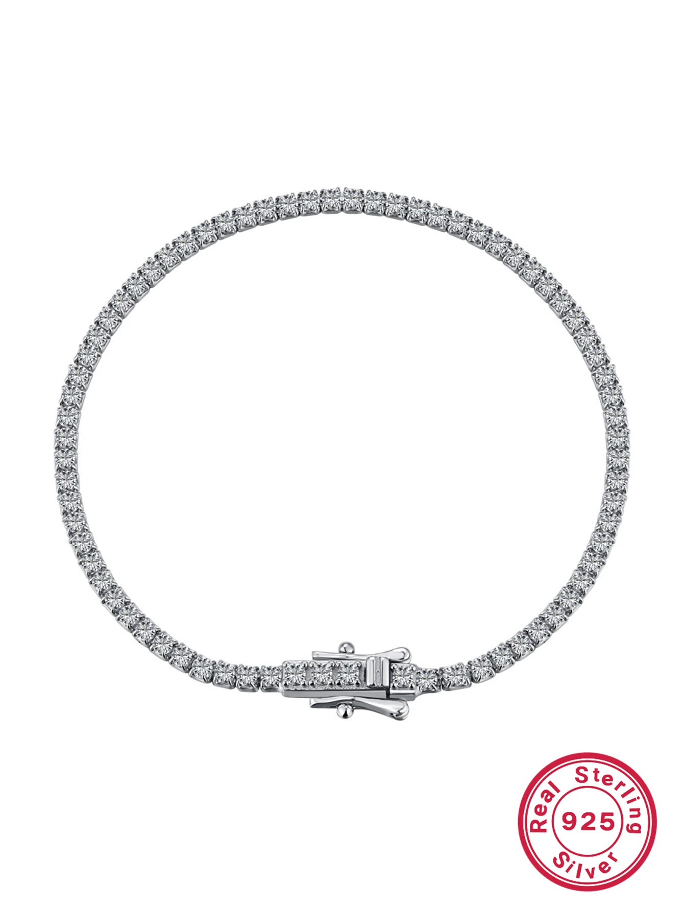 Elegant Luxurious Round Sterling Silver Plating Inlay Zircon White Gold Plated Tennis Bracelet 3 Elegant Luxurious Round Sterling Silver Plating Inlay Zircon White Gold Plated Tennis Bracelet - Image 3