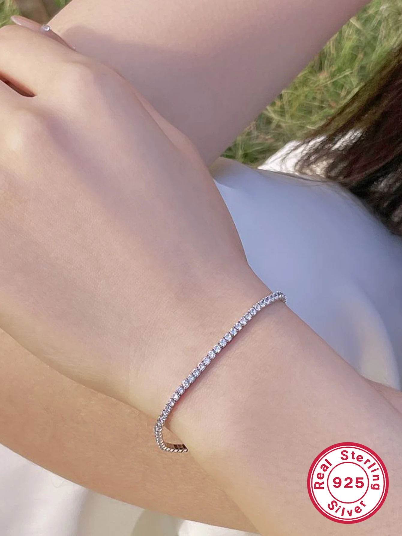 Elegant Luxurious Round Sterling Silver Plating Inlay Zircon White Gold Plated Tennis Bracelet 4 Elegant Luxurious Round Sterling Silver Plating Inlay Zircon White Gold Plated Tennis Bracelet - Image 4