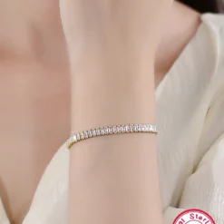 Simple Style Round Sterling Silver Plating Inlay Zircon 18K Gold Plated White Gold Plated Tennis Bracelet -Deals Glis Jewel Store 1665530427781287936